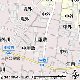 愛知県稲沢市祖父江町中牧（上屋敷）周辺の地図