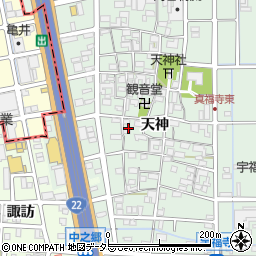 愛知県北名古屋市宇福寺天神周辺の地図