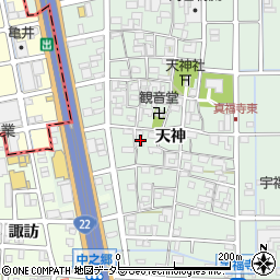 愛知県北名古屋市宇福寺（天神）周辺の地図