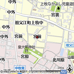 愛知県稲沢市祖父江町上牧（宮前）周辺の地図