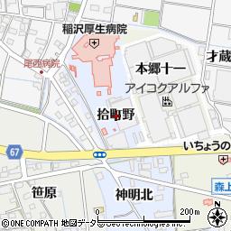 愛知県稲沢市祖父江町本甲（拾町野）周辺の地図