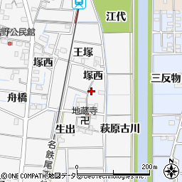 愛知県稲沢市祖父江町山崎（塚西）周辺の地図