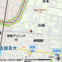 愛知県北名古屋市薬師寺山浦71周辺の地図