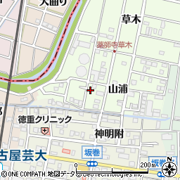 愛知県北名古屋市薬師寺山浦74周辺の地図