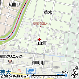 愛知県北名古屋市薬師寺山浦周辺の地図