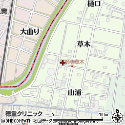 愛知県北名古屋市薬師寺草木17-1周辺の地図