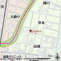 愛知県北名古屋市薬師寺草木17-3周辺の地図