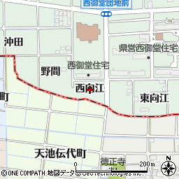 愛知県一宮市萩原町西御堂（西向江）周辺の地図