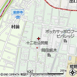 愛知県北名古屋市熊之庄十二社周辺の地図