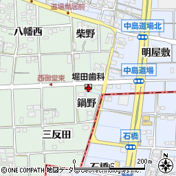 愛知県一宮市萩原町西御堂（鍋野）周辺の地図