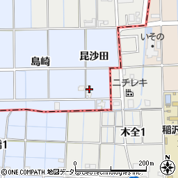 愛知県一宮市萩原町中島（昆沙田）周辺の地図