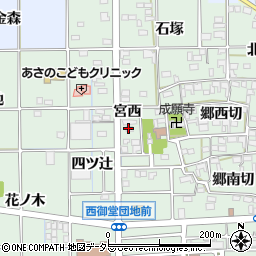 愛知県一宮市萩原町西御堂宮西周辺の地図