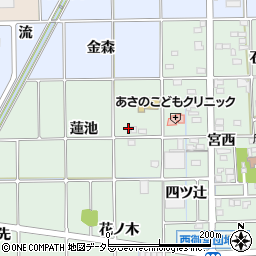 愛知県一宮市萩原町西御堂蓮池周辺の地図