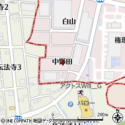愛知県岩倉市北島町中野田周辺の地図