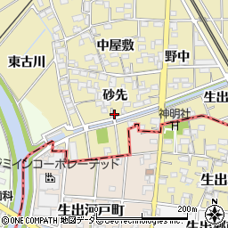 愛知県一宮市萩原町築込砂先488周辺の地図