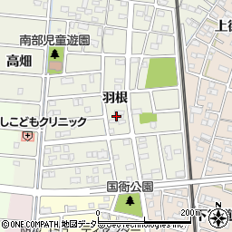 愛知県岩倉市稲荷町羽根周辺の地図