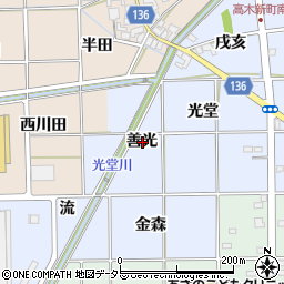 愛知県一宮市萩原町中島善光周辺の地図