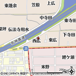 愛知県一宮市丹陽町三ツ井（西広）周辺の地図