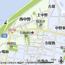 愛知県一宮市西中野周辺の地図