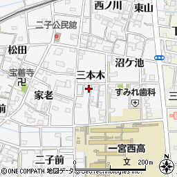 愛知県一宮市萩原町萩原三本木周辺の地図
