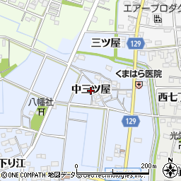愛知県一宮市上祖父江（中三ツ屋）周辺の地図