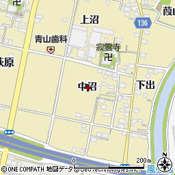 愛知県一宮市西萩原中沼周辺の地図