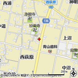 愛知県一宮市西萩原妙楽寺前周辺の地図