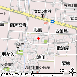 愛知県一宮市千秋町浅野羽根（北裏）周辺の地図