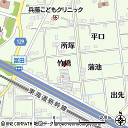 愛知県一宮市冨田竹橋周辺の地図