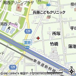 愛知県一宮市冨田三ツ俣周辺の地図
