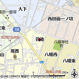 愛知県一宮市蓮池（首池）周辺の地図