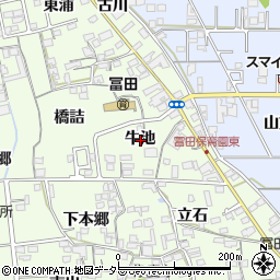 愛知県一宮市冨田牛池周辺の地図