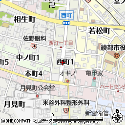 京都府綾部市西町1丁目周辺の地図