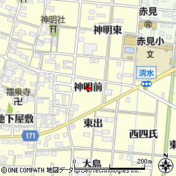 愛知県一宮市大赤見神明前周辺の地図