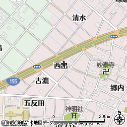 愛知県一宮市定水寺西出周辺の地図