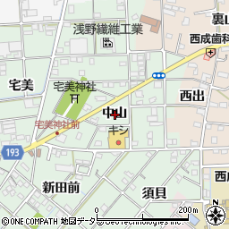 愛知県一宮市西大海道中山周辺の地図