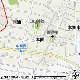 愛知県江南市中奈良町本郷周辺の地図