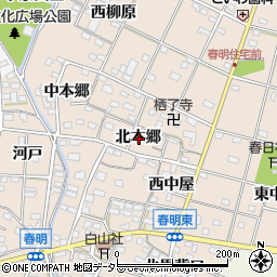 愛知県一宮市春明北本郷周辺の地図