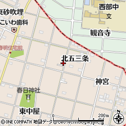 愛知県一宮市春明（五三条）周辺の地図