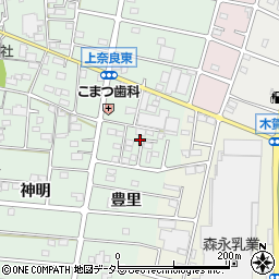 愛知県江南市上奈良町豊里周辺の地図