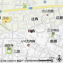 愛知県一宮市木曽川町三ツ法寺村西周辺の地図