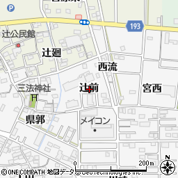 愛知県一宮市木曽川町三ツ法寺辻前周辺の地図