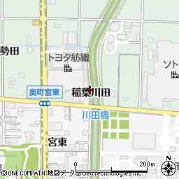 愛知県一宮市木曽川町外割田稲葉川田周辺の地図