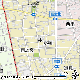 愛知県江南市島宮町水堀周辺の地図