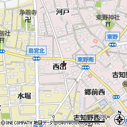 愛知県江南市東野町（西出）周辺の地図