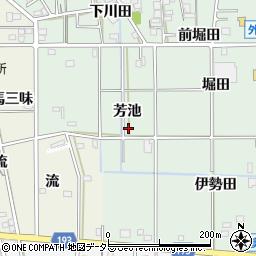 愛知県一宮市木曽川町外割田芳池周辺の地図