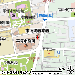 平塚市役所　記者室内朝日デスク周辺の地図