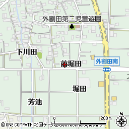 愛知県一宮市木曽川町外割田（前堀田）周辺の地図