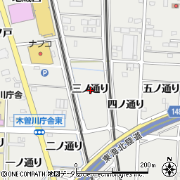 愛知県一宮市木曽川町黒田三ノ通り周辺の地図