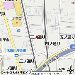 愛知県一宮市木曽川町黒田（三ノ通り）周辺の地図